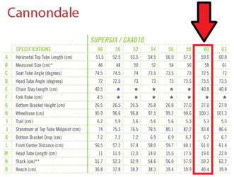 Cannondale Caad10 Size Chart