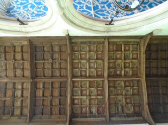 220611-8248 Axbridge St John the Baptist North Aisle-medieval ceiling panel-Green Man.JPG
