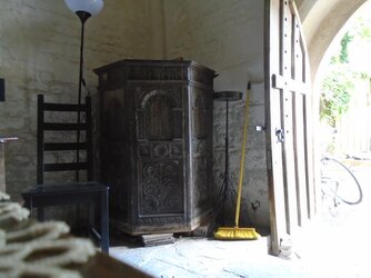 220627-8621 Pensford St Thomas a Becket tower interior-Jacobean pulpit.JPG