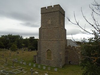 220723-9352 Berrow St Mary tower from dunes SW-sovereign.JPG