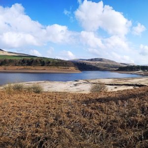 Low water levels at Torside Reservoir