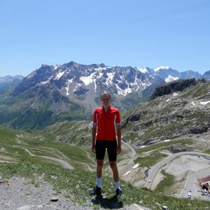 Me at Col du Galibier with valley to the southwest behind me