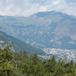 Saint-Jean-de-Maurienne viewed from partway up Col d'Albanne climb