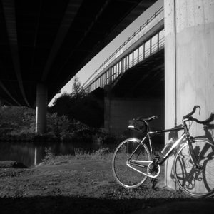 Fixie under the Thelwall M.6 viaduct