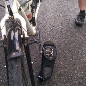 Dave's shoe is stuck to the pedal.jpg