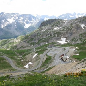 Col du Galibier, looking down on the Chalet du Galibier Refuge