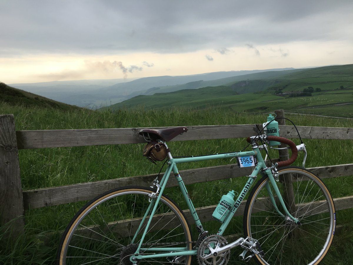 Bianchi Rekord at the top of Mam Nick - Eroica 100 2016