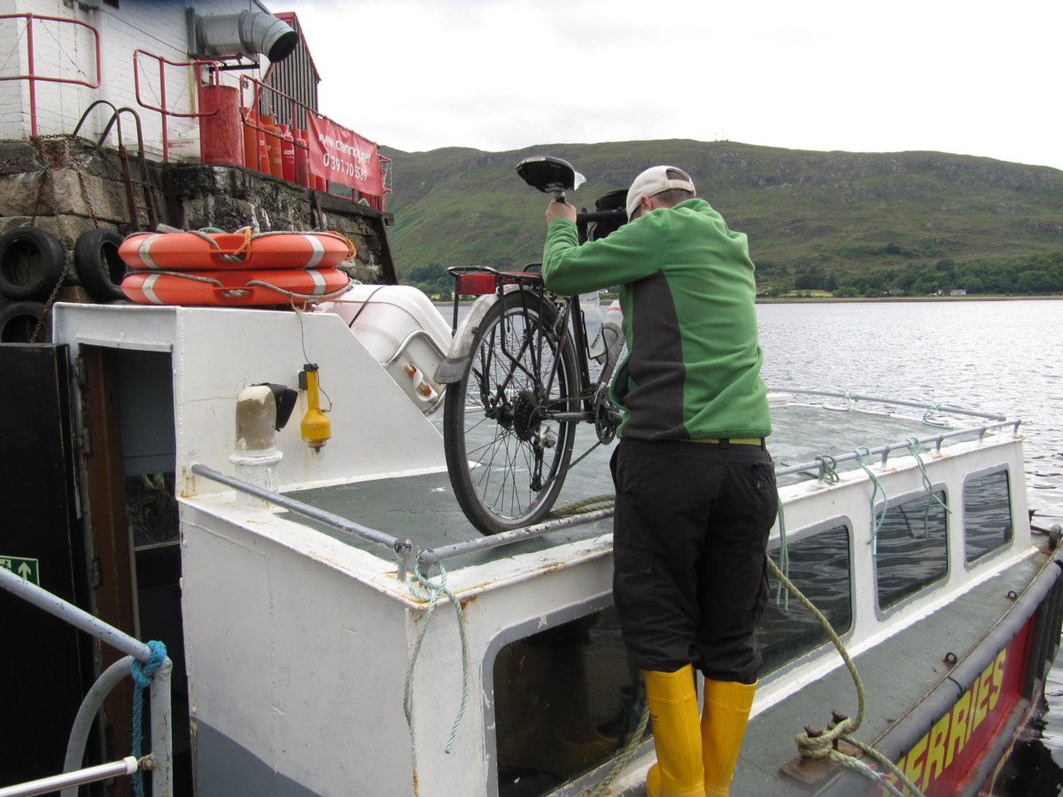 Fort William to Camusnagaul ferry - loading the bike