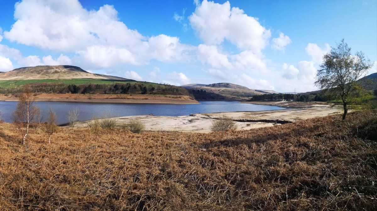 Low water levels at Torside Reservoir