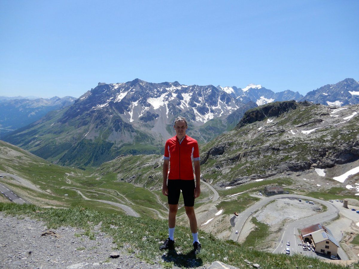 Me at Col du Galibier with valley to the southwest behind me