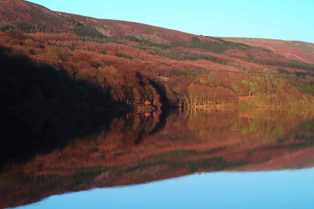 Mirror-like reflections on Valehouse Reservoir