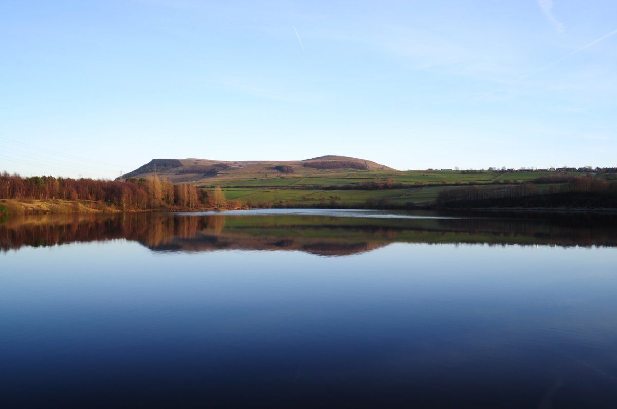 View from the dam at Bottoms Reservoir looking towards Peak Naze
