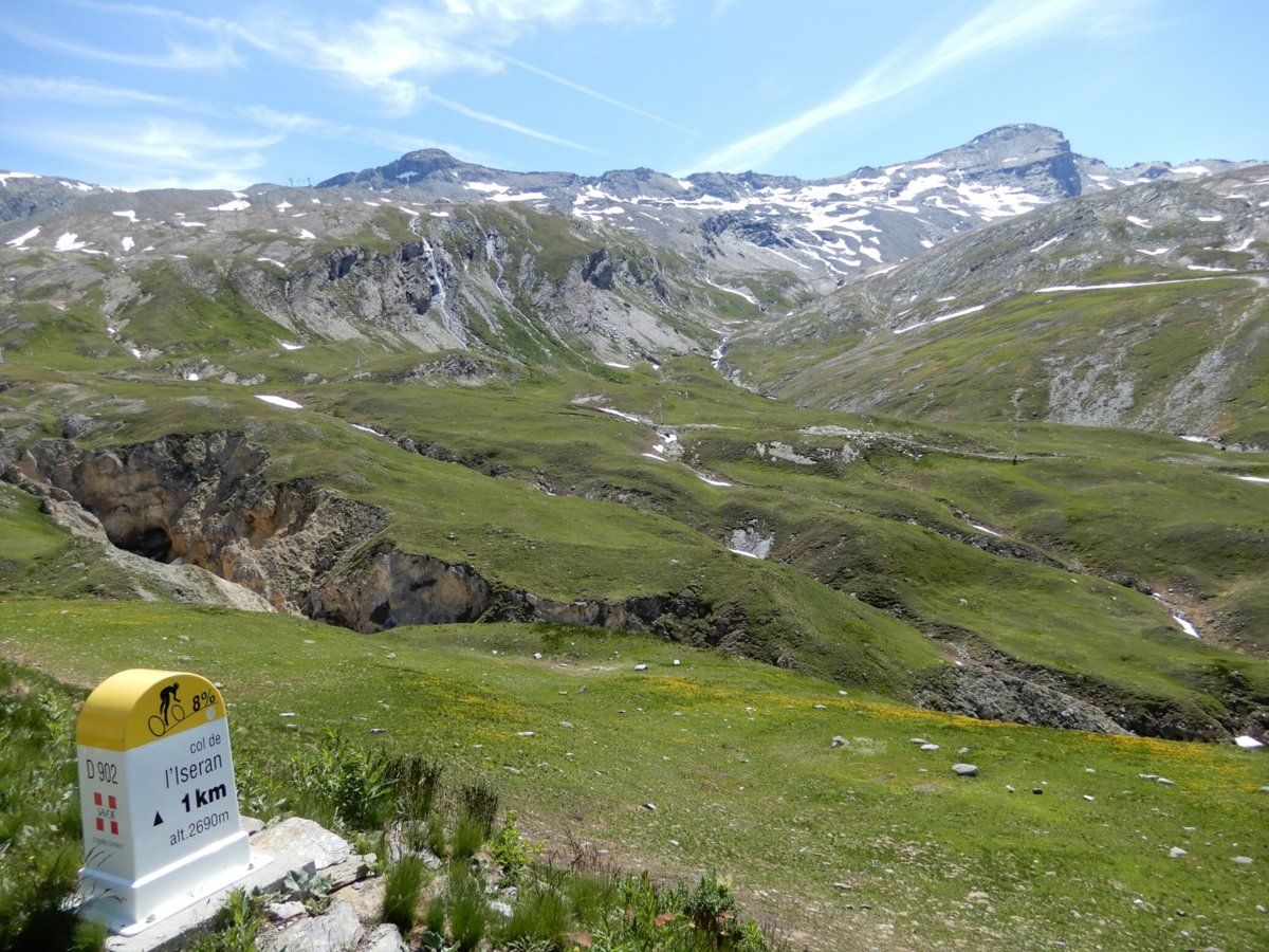 View of nearby fields and peaks near top of climb to Col de l'Iseran